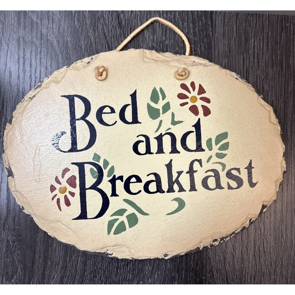 VTG Rustic BED & BREAKFAST Handcrafted Slate Stenciled Plaque by PLAIN JANE 9x7